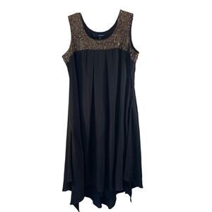 DENIM 24/7 Women’s Black with Gold Beaded Trim Sleeveless Dress / Size: 16W